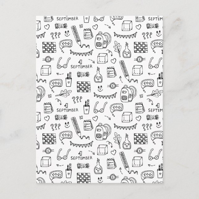 Back to school black line cute seamless pattern postcard (Front)