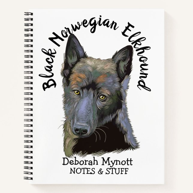 Back to school Black Norwegian Elkhound Notebook (Front)
