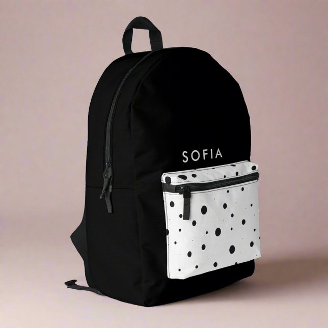  Back to School Black & White Dots Name Kids Printed Backpack (Creator Uploaded)