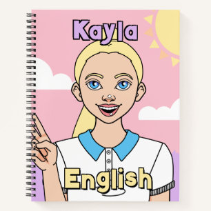 Back to School Blonde Pink Cartoon Girl Subject Notebook