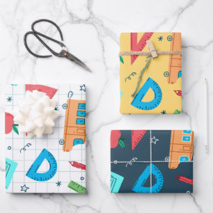 Back to school blue and yellow Mathematics Wrapping Paper Sheet