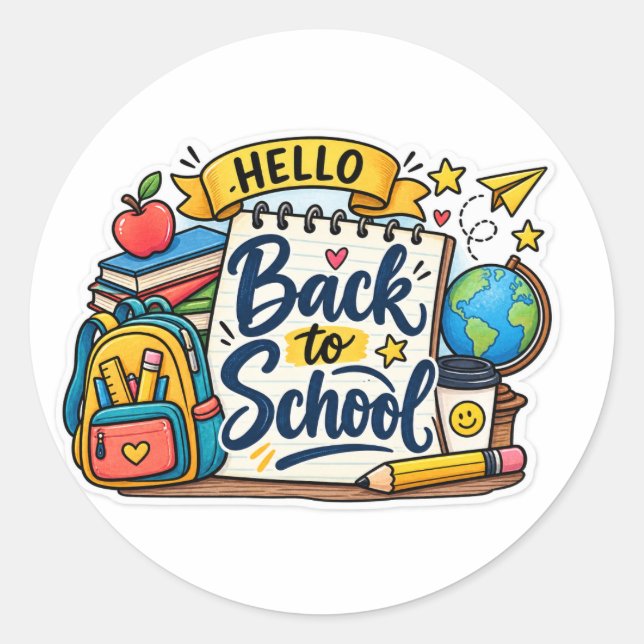 Back to School Bookplate Sticker Cute School  (Front)