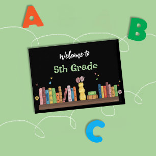 Back-to-School Books on Shelf Black Button