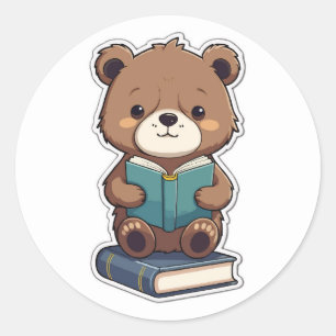 Back to School - Bookworm Bear Reading a Book Classic Round Sticker
