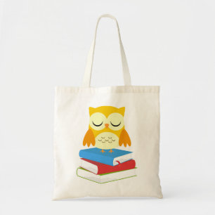 Back to School Bookworm Owl Canvas Tote Bag