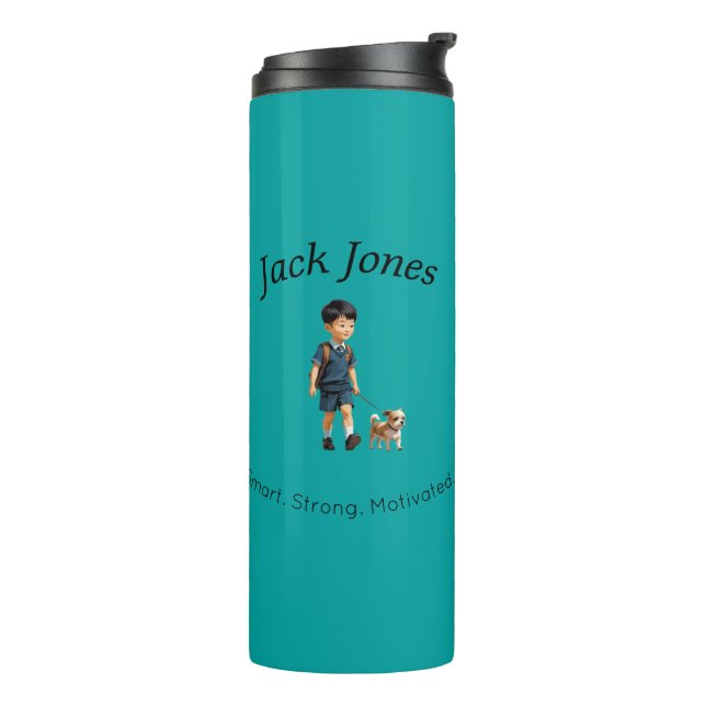 Back to School Boy & Dog Custom Water Bottle (Rotated Left)