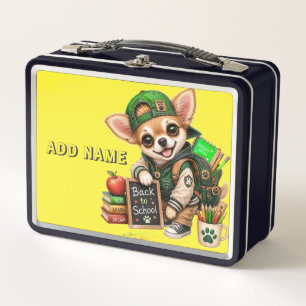 Back to School boy Pup (Green) Metal Lunch Box