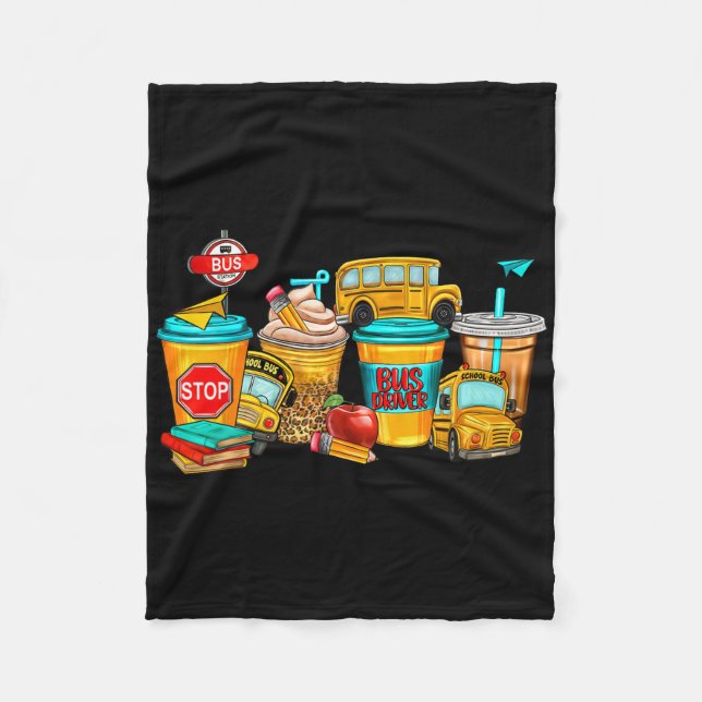 Back To School Bus Driver Coffee Cups  Fleece Blanket (Front)