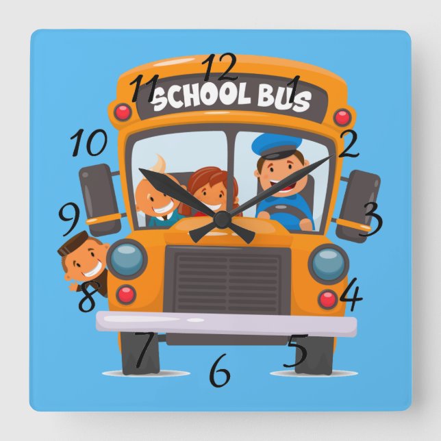 Back to School Bus Square Wall Clock (Front)
