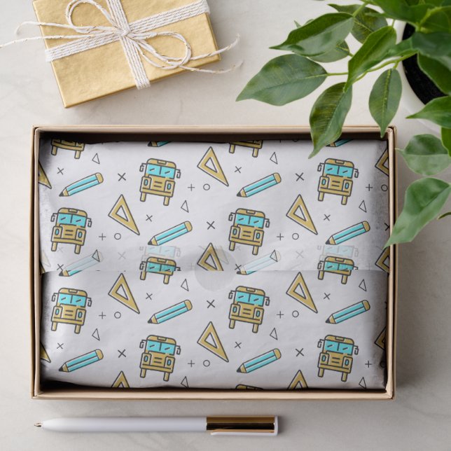Back to School Bus & Supplies Pattern Tissue Paper (Gift)