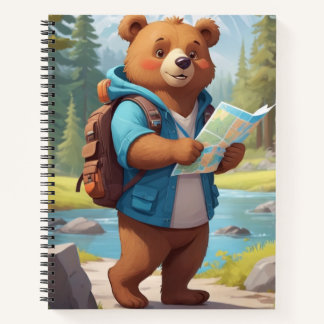 Back to School - Cartoon Bear with Backpack & map Notebook