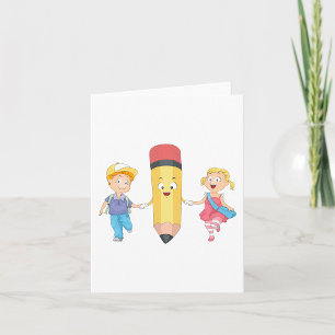 Back to School Cartoon Happy Pencil and Kids  Card