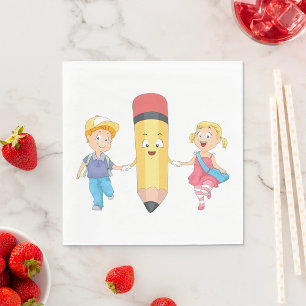 Back to School Cartoon Happy Pencil and Kids  Napkin