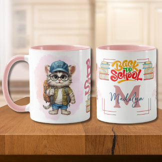 Back To School Cat Wearing Backpack Customised Mug