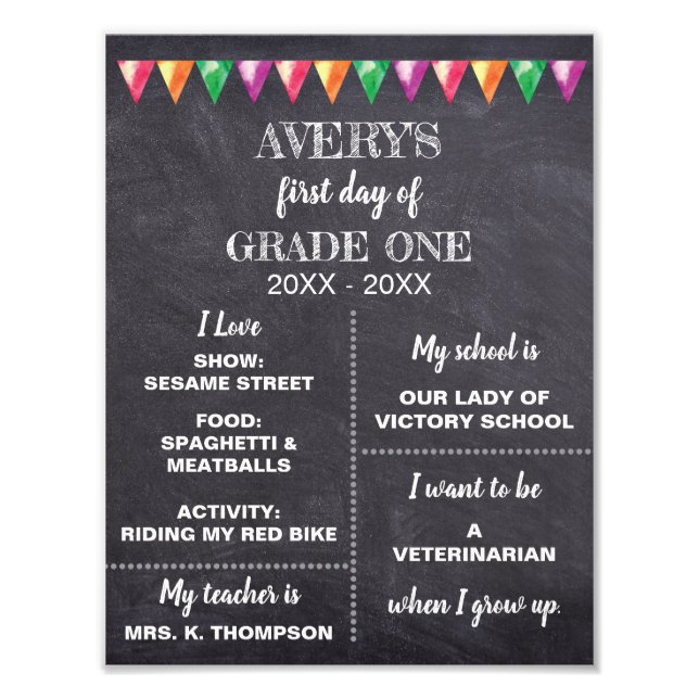 Back to school Chalkboard About Me sign (Front)
