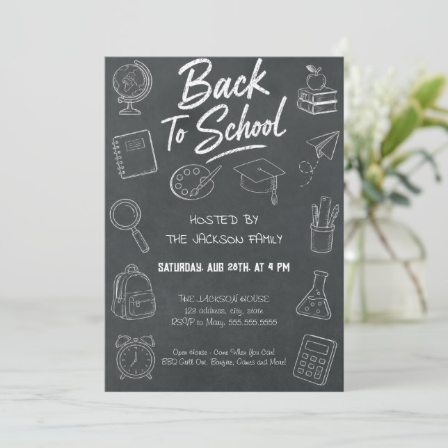 Back to School Chalkboard Party Invitation (Standing Front)