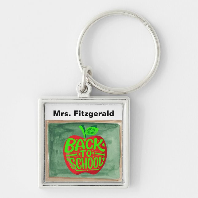 Back to School Chalkboard Red Apple Keychain  (Front)