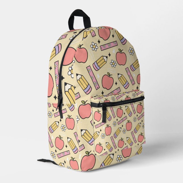 Back-to-School Charm with Apple & Pencil  Printed Backpack (Back Corner Left)