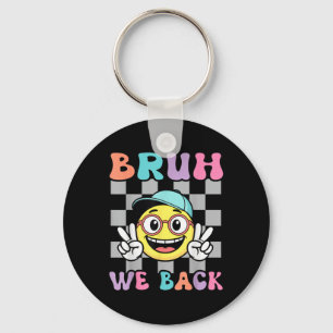 Back To School Chequered Smile Face Retro Bruh We  Key Ring