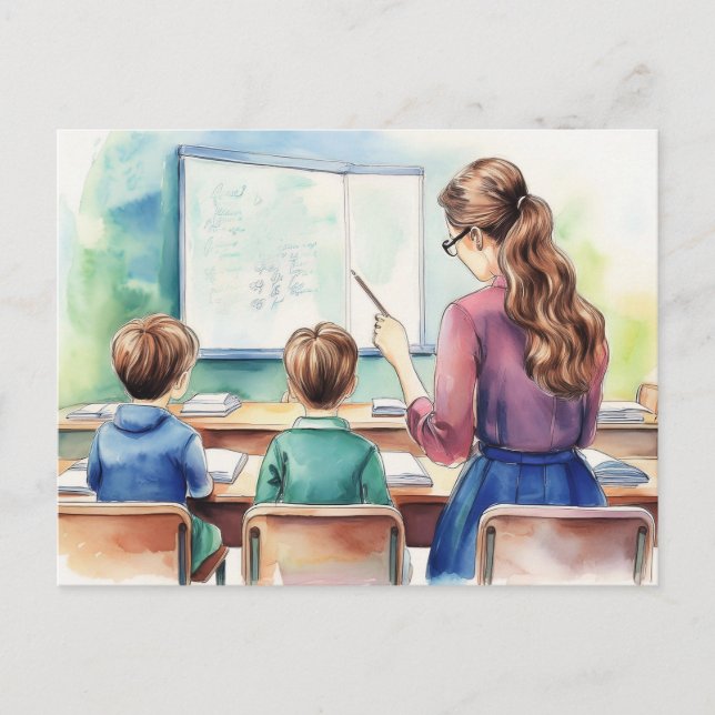 Back to school children with teacher postcard (Front)