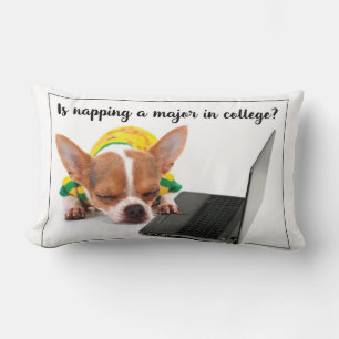 Back to School College Funny Napping Dog on Laptop Lumbar Cushion