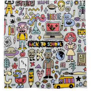 Back to school colorful doodle set. Vintage illust Shower Curtain