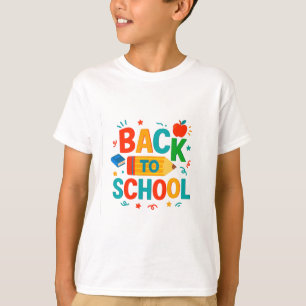 Back to School" Colorful Pencil & Apple Graphic T-Shirt