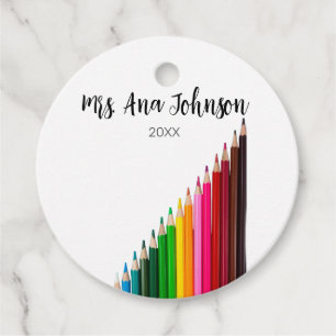 Back to school colour pencils add name class year favour tags