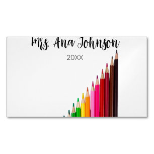 Back to school colour pencils add name class year Magnetic business card