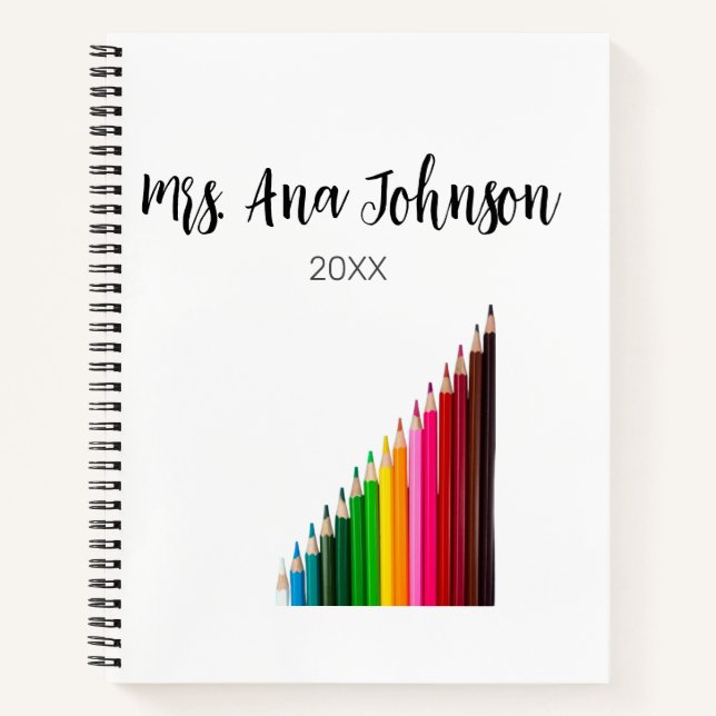 Back to school colour pencils add name class year notebook (Front)