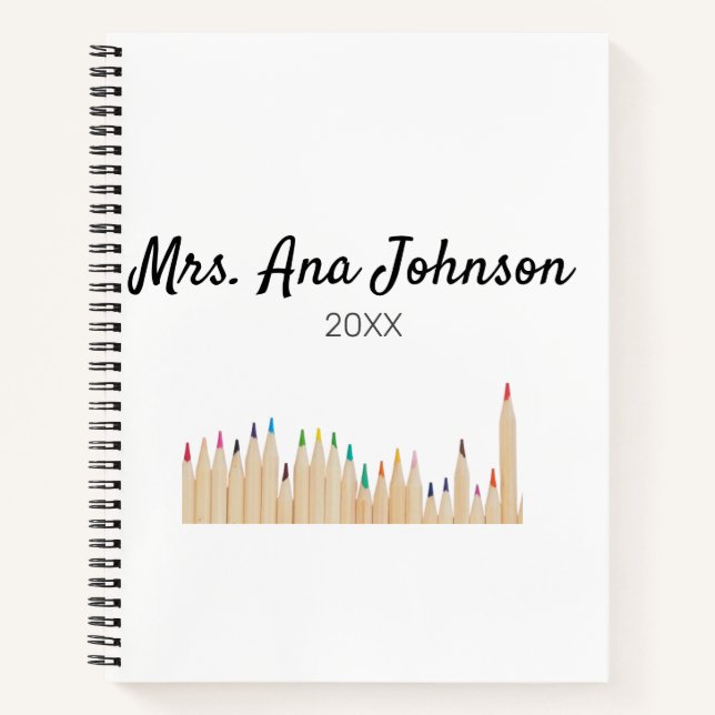 Back to school colour pencils add name class year notebook (Front)
