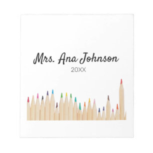 Back to school colour pencils add name class year notepad