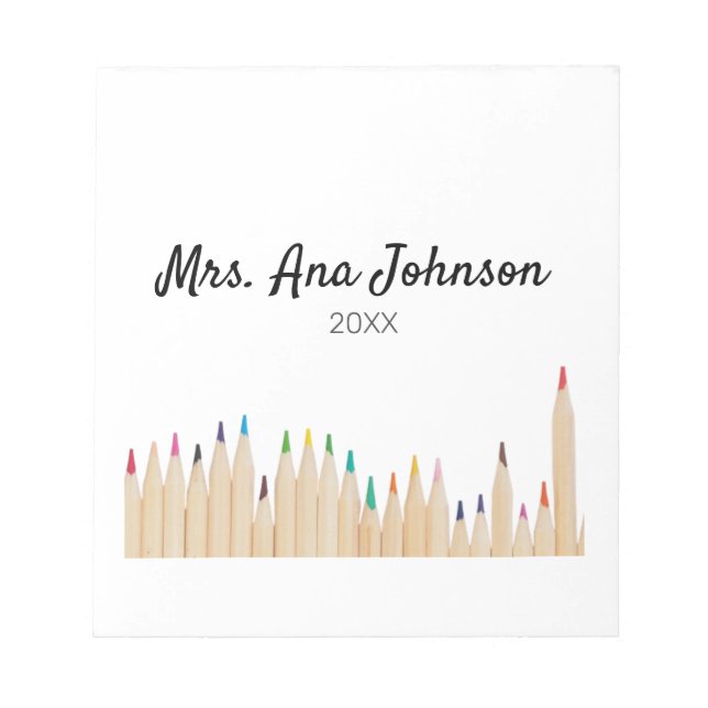 Back to school colour pencils add name class year notepad (Front)