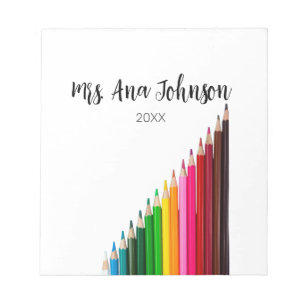 Back to school colour pencils add name class year notepad