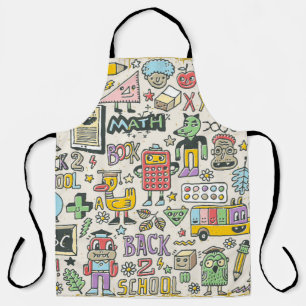 Back to school colourful doodle set 2. Hand drawn Apron