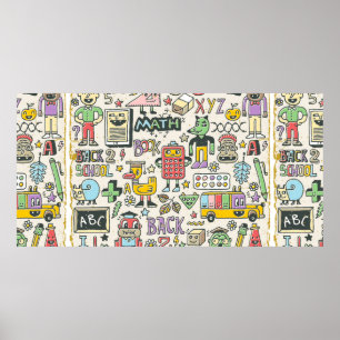 Back to school colourful doodle set 2. Hand drawn  Poster