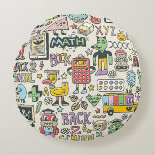 Back to school colourful doodle set 2. Hand drawn  Round Cushion