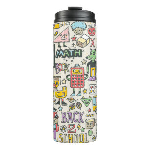 Back to school colourful doodle set 2. Hand drawn Thermal Tumbler