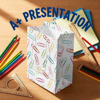 Back to school colourful paper clips medium gift bag