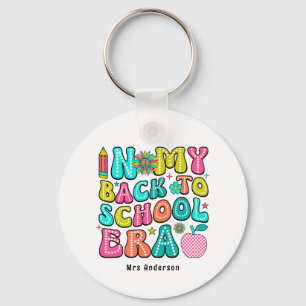 Back to school colourful retro teacher  key ring