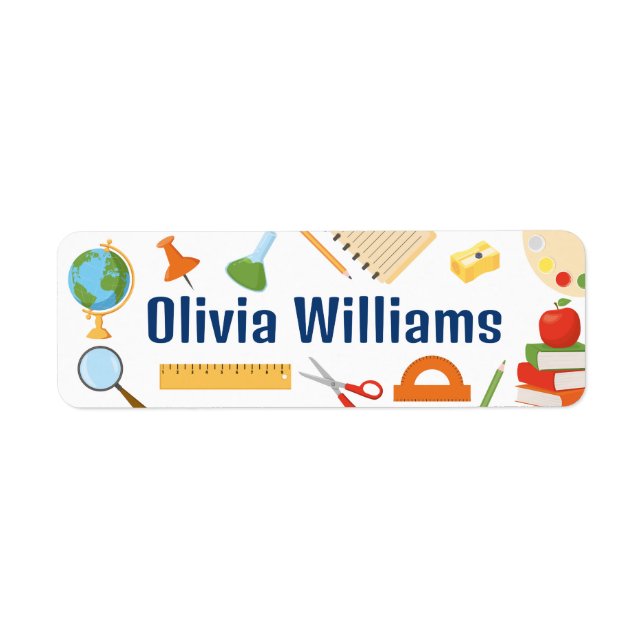 Back to School Colourful School Supplies Return Address Label (Front)