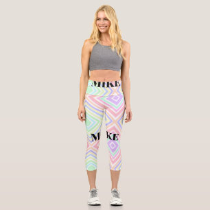 Back to school colourful stripes rainbow add name capri leggings