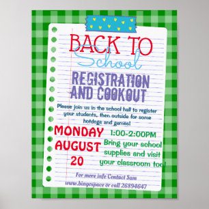 back to school cookout & registration poster