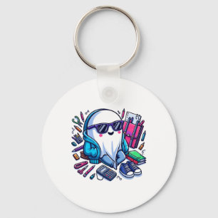 Back-to-school Cool Ghost With School Supplies Hal Key Ring