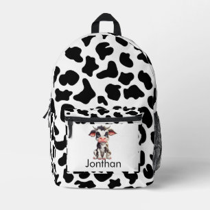 Back to School Cow Black and White Printed Backpack