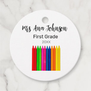 Back to school crayons add name grade class year favour tags