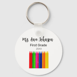Back to school crayons add name grade class year key ring