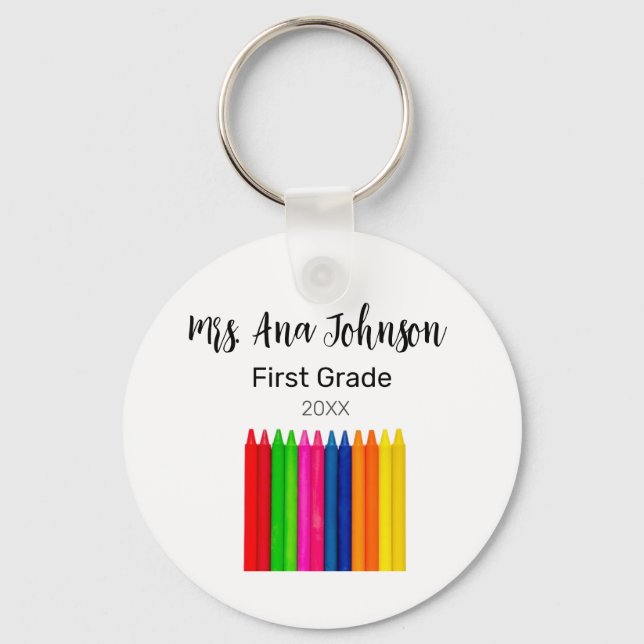 Back to school crayons add name grade class year key ring (Front)