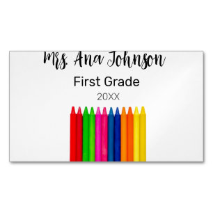 Back to school crayons add name grade class year Magnetic business card