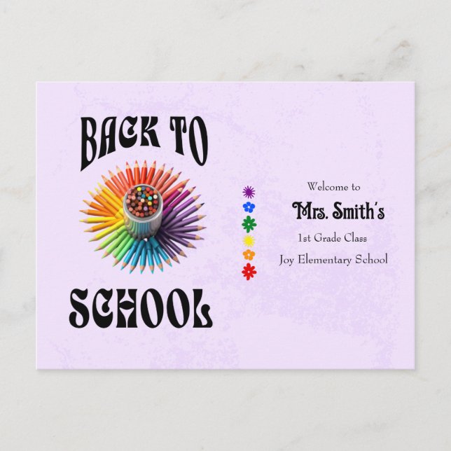 Back to School Crayons Teacher Personalised  Postcard (Front)